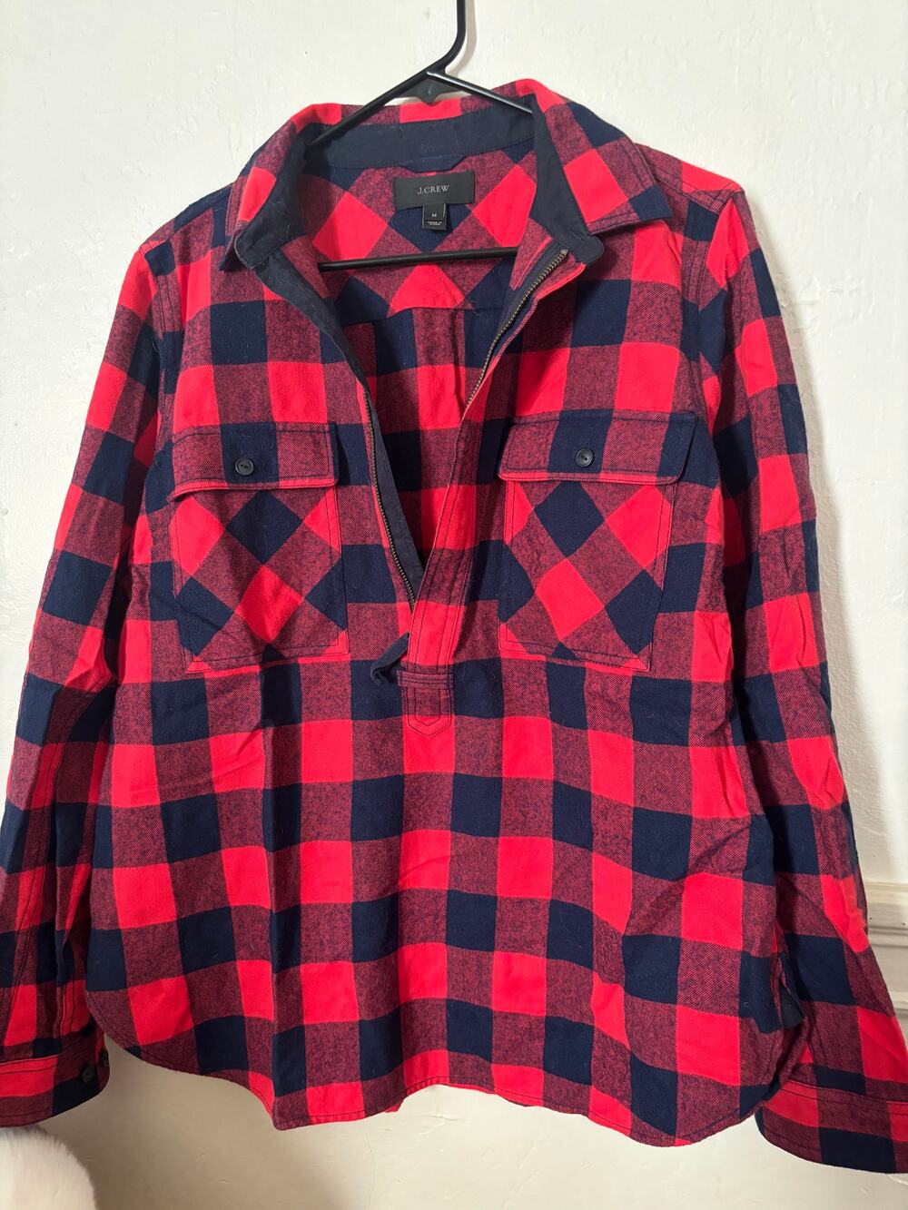 J.Crew Buffalo Plaid Popover Shirt Women’s Medium Red Navy Wool Blend